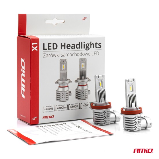 ΛΑΜΠΕΣ LED H8/H9/H11 10-16V 40W 6.500K 4400lm  (ΨΥΚΤΡΑ) X1 SERIES AMIO - 2ΤΕΜ. Λάμπες