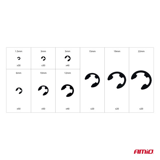 ΚΛΙΠΣ/ΑΣΦΑΛΕΙΕΣ ΕΞΩΤΕΡΙΚΕΣ E-CLIP ΜΕΤΑΛΛΙΚΑ ΣΕΤ ΔΙΑΦΟΡΑ ΜΕΓΕΘΗ AMIO - 300 τεμ. 
