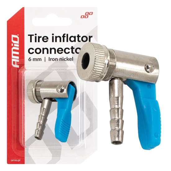 Amio - Προσαρμογέας Ακροφυσίου (Ρακόρ) Φουσκώματος Ελαστικών για σωλήνα διαμέτρου 6mm κατασκευασμένος από κράμα Σιδήρου με επικάλυψη Νικελίου - 1 τεμ. (04497/AM)