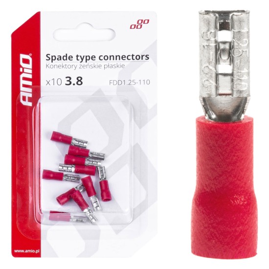 ΦΙΣΑΚΙΑ ΘΗΛΥΚΑ ΚΟΚΚΙΝΑ FDD1 1,25-110 /10A/ 3,8mm ΑΜΟ - 10 ΤΕΜ. Διάφορες Πριζες και Φις