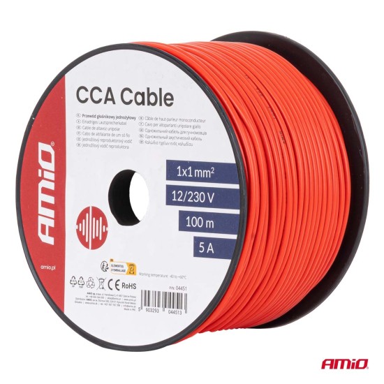 Amio - Μονόκλωνο Καλώδιο Εγκατάστασης CCA 1×1mm² 100m – 12/230V - 1 τεμ. (04451/AM)