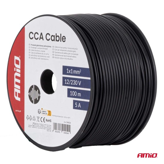 Amio Μονόκλωνο Καλώδιο Εγκατάστασης CCA 1×1mm² 100m – 12/230V 1 τεμ. (04454/AM)