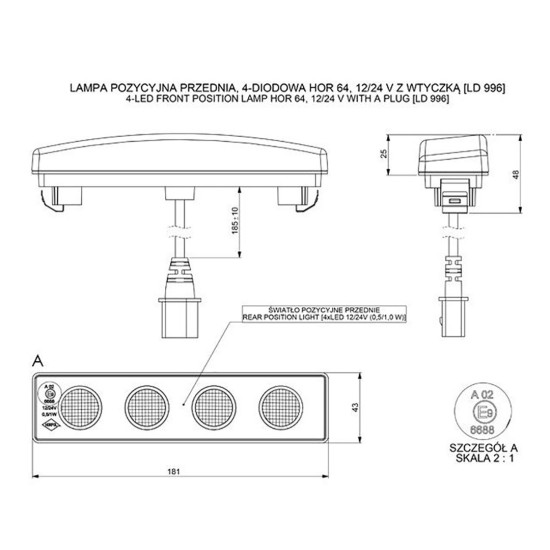 DRL HOR64 12/24V ΠΡΟΣΘΕΤΟ DAYTIME ΔΙΕΘΝΗ ΜΕ 4LED 0,5W 181x48mm ΜΑΥΡΟ ΜΕ ΦΙΣ 1ΤΕΜ Διεθνή Φώτα Ημέρας (DRL)