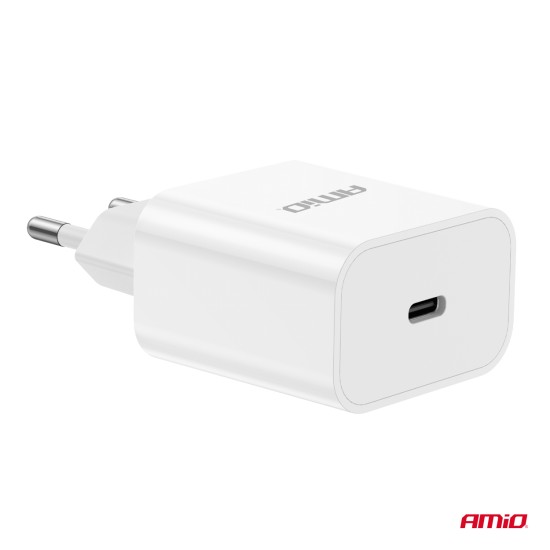 ΦΟΡΤΙΣΤΗΣ ΚΙΝΗΤΟY ΟΙΚΙΑΚΗ ΠΡΙΖΑ 1ΘΥΡΑ USB-C 20W 5V/3AQC ΛΕΥΚΟΣ  ΑΜΙΟ - 1 ΤΕΜ. 