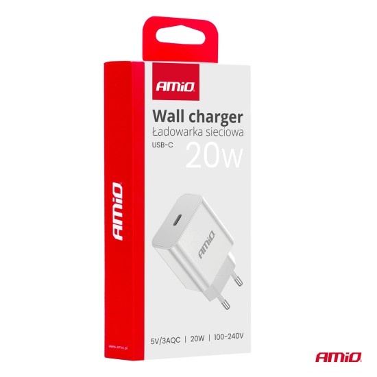 ΦΟΡΤΙΣΤΗΣ ΚΙΝΗΤΟY ΟΙΚΙΑΚΗ ΠΡΙΖΑ 1ΘΥΡΑ USB-C 20W 5V/3AQC ΛΕΥΚΟΣ  ΑΜΙΟ - 1 ΤΕΜ. 