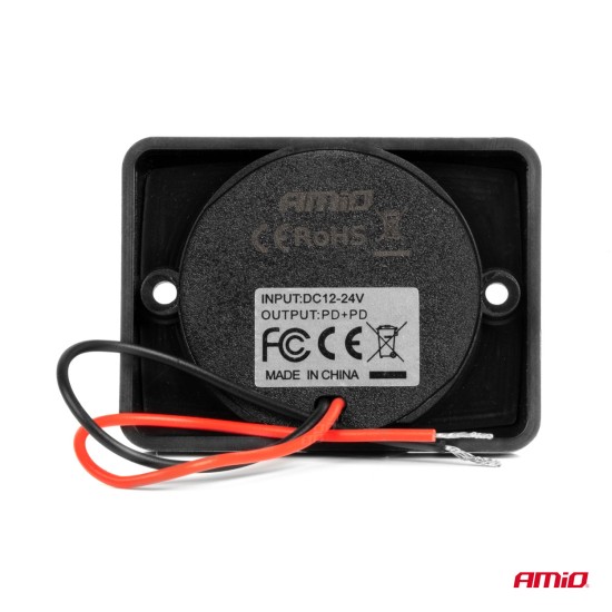 ΠΡΙΖΑ ΜΕ 2 ΘΥΡΕΣ USB ΚΑΙ ΚΑΠΑΚΙ 12/24V ΑΔΙΑΒΡΟΧΗ ΤΕΤΡΑΓΩΝΟ ΣΧΗΜΑ ΜΕ ΚΟΚΚΙΝΟ LED ΦΩΣ ΜΑΥΡΗ  AMIO - 1 Τεμ. 