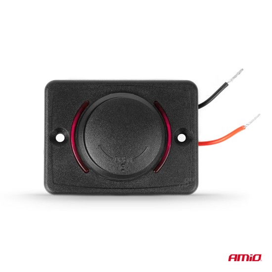 ΠΡΙΖΑ ΜΕ 2 ΘΥΡΕΣ USB ΚΑΙ ΚΑΠΑΚΙ 12/24V ΑΔΙΑΒΡΟΧΗ ΤΕΤΡΑΓΩΝΟ ΣΧΗΜΑ ΜΕ ΚΟΚΚΙΝΟ LED ΦΩΣ ΜΑΥΡΗ  AMIO - 1 Τεμ. 