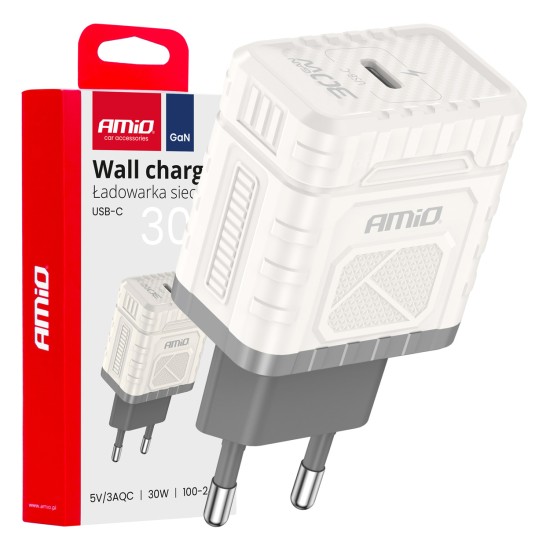 ΦΟΡΤΙΣΤΗΣ ΜΕ ΟΙΚΙΑΚΗ ΠΡΙΖΑ ΜΕ 1 ΘΥΡΑ USB-C 30W 100-240V ΛΕΥΚΟ AMIO - 1 Τεμ. 