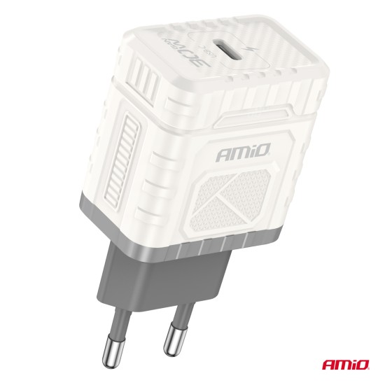 ΦΟΡΤΙΣΤΗΣ ΜΕ ΟΙΚΙΑΚΗ ΠΡΙΖΑ ΜΕ 1 ΘΥΡΑ USB-C 30W 100-240V ΛΕΥΚΟ AMIO - 1 Τεμ. 