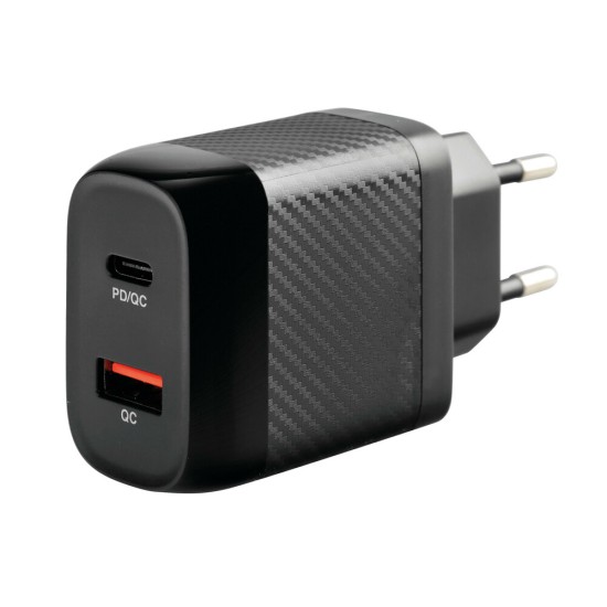 ΦΟΡΤΙΣΤΗΣ ΚΙΝΗΤΟΥ ΜΕ ΟΙΚΙΑΚΗ ΠΡΙΖΑ 100/230V ΚΑΙ  2 ΘΥΡΕΣ USB A+C 20W HOME POWER ULTRA FAST CHARGER 