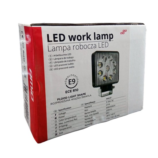 ΠΡΟΒΟΛΕΑΣ ΕΡΓΑΣΙΑΣ WORKING LAMP FLOOD 9LED 3030 9-36V 2160lm 6000K 110x110mm AWL07 AMIO – 1 ΤΕΜ. Φώτα Εργασίας LED