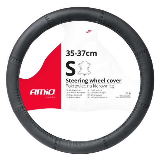 ΚΑΛΥΜΜΑ ΤΙΜΟΝΙΟΥ ΔΕΡΜΑTINO 35-37CM SWC-48-S ΣΕ ΜΑΥΡΟ ΧΡΩΜΑ ΜΕ ΜΑΥΡΕΣ ΡΑΦΕΣ AMIO - 1 ΤΕΜ. Καλύμματα Τιμονιού