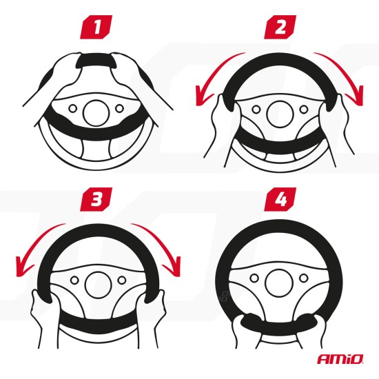 ΚΑΛΥΜΜΑ ΤΙΜΟΝΙΟΥ SWC-60 (M) 37>39cm ΜΑΥΡΟ ΜΕ ΣΧΕΔΙΟ ΑΣΠΡΟΜΑΥΡΗ ΣΚΑΚΙΕΡΑ AMIO - 1 ΤΕΜ. Καλύμματα Τιμονιού