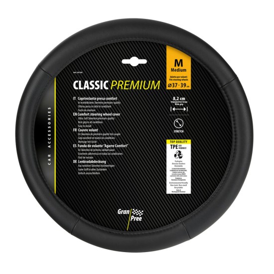 ΚΑΛΥΜΜΑ ΤΙΜΟΝΙΟΥ 37-39CM ΔΕΡΜΑ SKEENTEX ΜΑΥΡΟ CLASSIC PREMIUM GRAN PREE LAMPA - 1 ΤΕΜ. Καλύμματα Τιμονιού