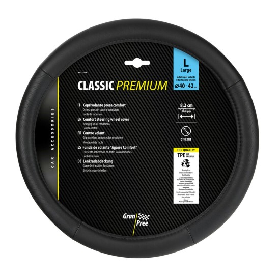 ΚΑΛΥΜΜΑ ΤΙΜΟΝΙΟΥ 40-42CM ΔΕΡΜΑ SKEENTEX ΜΑΥΡΟ CLASSIC PREMIUM GRAN PREE LAMPA - 1 ΤΕΜ. Καλύμματα Τιμονιού