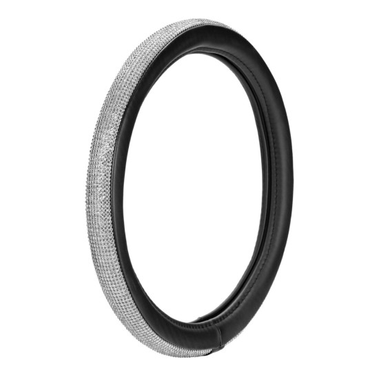 ΚΑΛΥΜΜΑ ΤΙΜΟΝΙΟΥ DIAMONDS SILVER (Μ) 37/39cm ΣΥΝΘΕΤΙΚΟ ΔΕΡΜΑ SKEENTEX ΜΑΥΡΟ/ΑΣΗΜΙ LAMPA  - 1 ΤΕΜ. Καλύμματα Τιμονιού