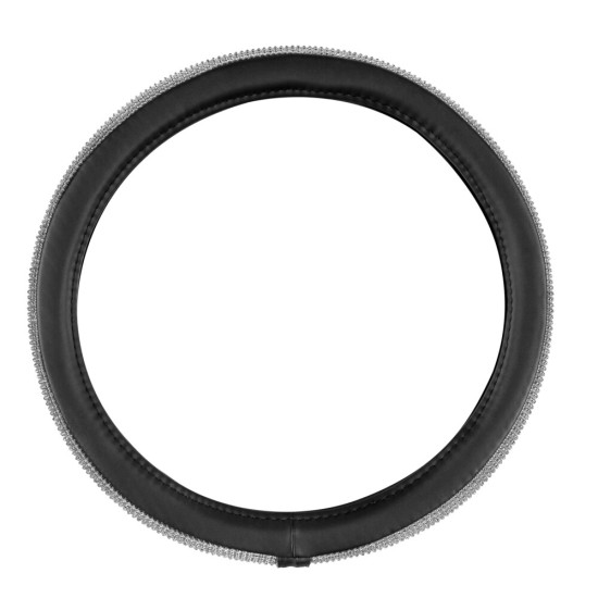 ΚΑΛΥΜΜΑ ΤΙΜΟΝΙΟΥ DIAMONDS SILVER (Μ) 37/39cm ΣΥΝΘΕΤΙΚΟ ΔΕΡΜΑ SKEENTEX ΜΑΥΡΟ/ΑΣΗΜΙ LAMPA  - 1 ΤΕΜ. Καλύμματα Τιμονιού