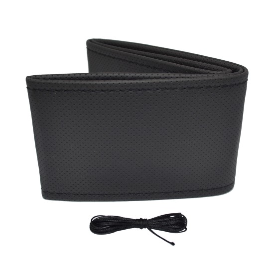 ΚΑΛΥΜΜΑ ΤΙΜΟΝΙΟΥ ΑΥΤΟΚΙΝΗΤΟΥ ΡΑΦΤΟ 38-39cm ΑΠΟ ΔΙΑΤΡΗΤΟ ΑΟΣΜΟ ΤΕΧΝΟΔΕΡΜΑ ΜΑΥΡΟ  AMIO - 1 ΤΕΜ. Καλύμματα Τιμονιού