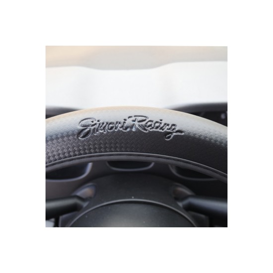 ΚΑΛΥΜΜΑ ΤΙΜΟΝΙΟΥ ΦΟΡΕΤΟ ΜΑΥΡΟ ΟΙΚΟΛΟΓΙΚΟ ΔΕΡΜΑ CARBON LOOK ΜΕ ΦΑΡΔΟΣ 80mm 37-39cm SIMONI RACING  - 1 τεμ. Καλύμματα Τιμονιού