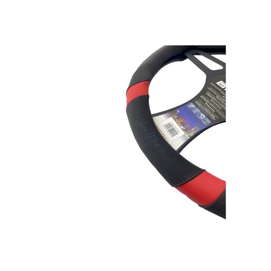 ΚΑΛΥΜΜΑ ΤΙΜΟΝΙΟΥ GOOD VIBE R CARBON LOOK ΜΑΥΡΟ/KOKKINO ΟΙΚΟΛΟΓΙΚΟ ΔΕΡΜΑ 37-39cm SIMONI RACING  - 1 τεμ. Καλύμματα Τιμονιού