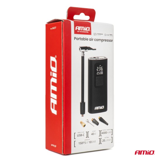 ΚΟΜΠΡΕΣΕΡ ΑΕΡΑ ΜΕ USB-C 10BAR 150PSI 20L/MIN 40W ΜΕ ΨΗΦΙΑΚΗ ΟΘΟΝΗ & ΦΑΚΟ LED AMIO 1ΤΕΜ. 