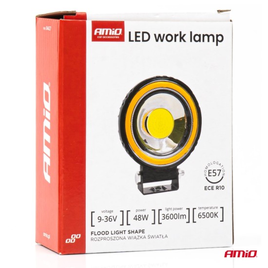 Amio - Προβολέας Εργασίας LED AWL83 FLOOD 48W 3600lm 6500K με σταθερή Κίτρινη LED μπάρα - 1 τεμ. (04427/AM)