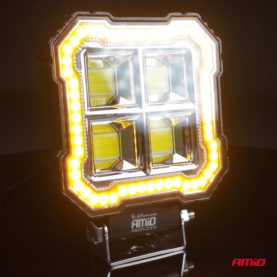 Amio - Προβολέας Εργασίας LED AWL84 FLOOD 48W 4800lm 6500K με σταθερή Κίτρινη LED μπάρα – 9–36V - 1 τεμ. (04428/AM)