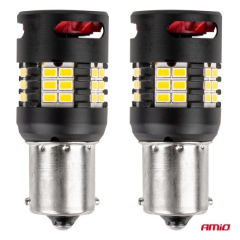Amio - Λάμπες LED P21W βάση BA15S τύπου Pro Series τάση λειτουργίας 12/24V με 24x3020 SMD Can-bus λευκό για Επιβατικά Αυτοκίνητα και Φορτηγά - 2 τεμ. (03721/AM) Amio - Λάμπες LED P21W βάση BA15S τύπου Pro Series τάση λειτουργίας 12/24V με 24x3020 SMD Can-bus λευκό για Επιβατικά Αυτοκίνητα και Φορτηγά - 2 τεμ. (03721/AM)