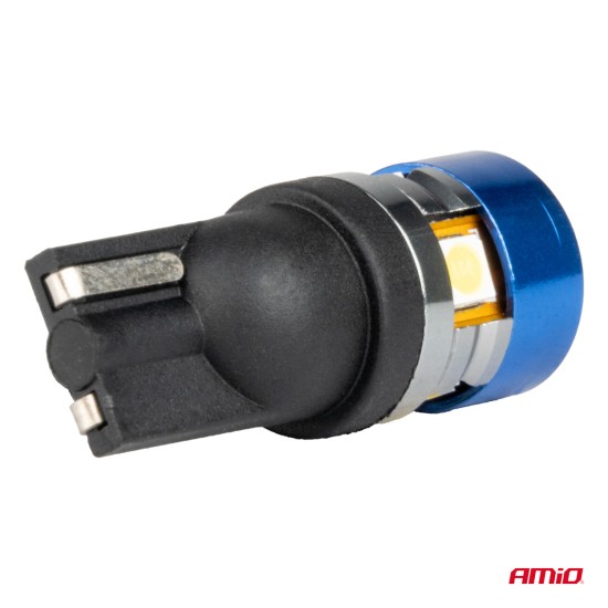 Amio - Λάμπες LED T10 W5W τάση λειτουργίας 12/24V με 5xSMD 3030 Can-bus λευκό φως 5.500K (σε χρώμα μπλε-μαύρο) για Επιβατικά Αυτοκίνητα και Φορτηγά - 2 τεμ. (04240/AM)