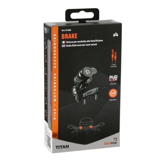 Βιδωτή Βάση Στήριξης Κινητού Brake της σειράς Titan Optiline για το Δοχείο Υγρών Φρένου στο Τιμόνι Μηχανής με απόσταση από κέντρο βίδας σε κέντρο βίδας από 12,5 mm έως 75 mm και σύστημα Duolock, συμβατή με Θήκες ή Αντάπτορες Κινητού Optiline 
