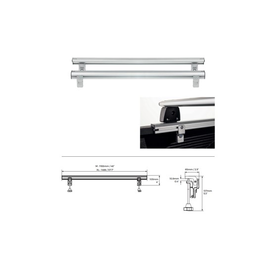 ΒΑΣΕΙΣ ΣΤΗΡΙΞΗΣ ΑΛΟΥΜΙΝΙΟΥ TBR FIXING PROFILE KIT M 116,6 cm ΣΕ ΑΣΗΜΙ ΧΡΩΜΑ ΜΕ ΥΠΟΔΟΧΕΣ T-SYSTEM ΓΙΑ ΜΠΑΡΕΣ TBR ΚΑΡΟΤΣΑΣ ΣΕ PICKUP ΚΑΙ ΑΓΡΟΤΙΚΑ ΟΧΗΜΑΤΑ MENABO - 2 ΤΕΜ. Μπάρες Αλουμινίου