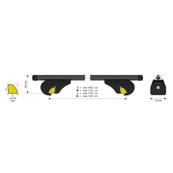 ΜΠΑΡΕΣ ΟΡΟΦΗΣ HELIO BLACK (L) 127 cm ΑΛΟΥΜΙΝΙΟΥ ΜΑΥΡΗ ΜΕ ΚΛΕΙΔΑΡΙΕΣ (STANDARD RAILING) NORDRIVE - 2 TEM. Μπάρες Αλουμινίου