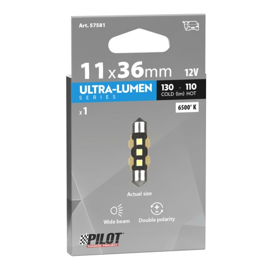 ΛΑΜΠΑΚΙΑ ΠΛΑΦΟΝΙΕΡΑΣ 12V 11x36mm 130/110lm 6.500K ΔΙΠΛΗΣ ΠΟΛΙΚΟΤΗΤΑΣ LED ULTRA-LUMEN SERIES 1ΤΕΜ. Πλαφονιέρας