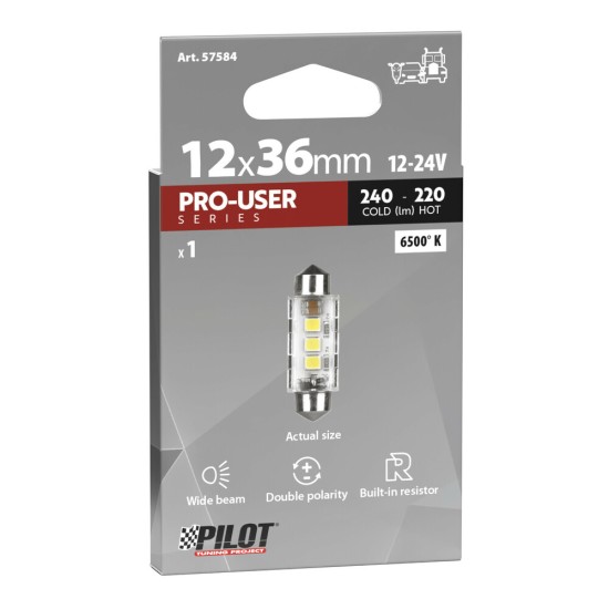 ΛΑΜΠΑΚΙΑ ΠΛΑΦΟΝΙΕΡΑΣ 12/24V 12x36mm 240/220lm 6.500K ΔΙΠΛΗΣ ΠΟΛ/ΤΑΣ LED CAN-BUS PRO-USER SERIES 1ΤΕΜ Πλαφονιέρας