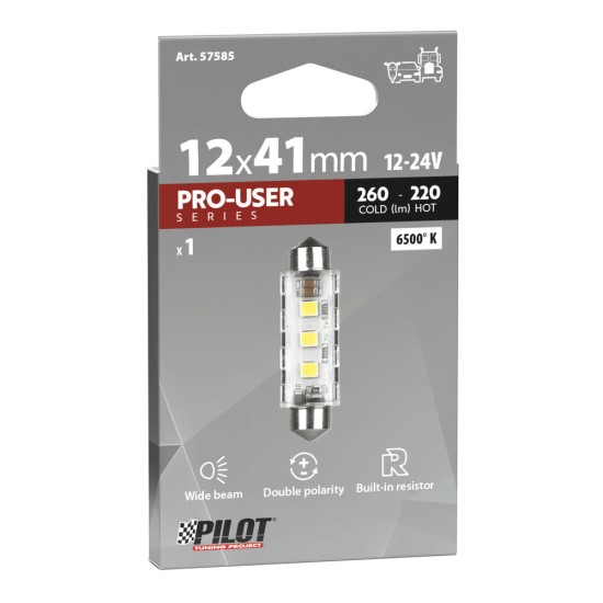 ΛΑΜΠΑΚΙΑ ΠΛΑΦΟΝΙΕΡΑΣ 12/24V 12x41mm 260/220lm 6.500K ΔΙΠΛΗΣ ΠΟΛ/ΤΑΣ LED CAN-BUS PRO-USER SERIES 1ΤΕΜ Πλαφονιέρας