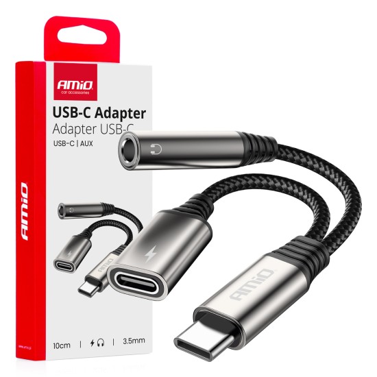 ΚΑΛΩΔΙΟ ΦΟΡΤΙΣΗΣ USB ΑΠΟ USB-C ΣΕ USB-C & ΑΝΤΑΠΤΟΡΑΣ ΑΚΟΥΣΤΙΚΩΝ MINI JACK 3.5mm ΘΗΛΥΚΟ 10cm AMIO - 1 Τεμ. 