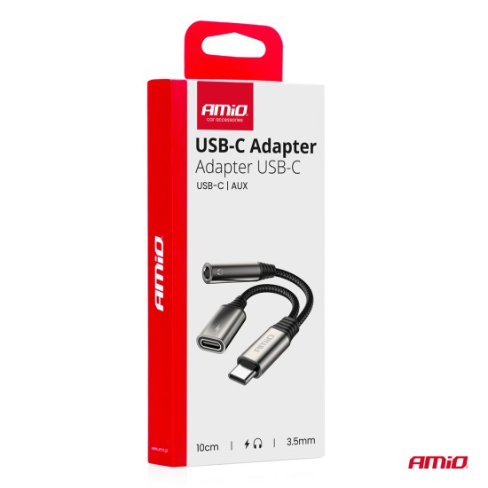 ΚΑΛΩΔΙΟ ΦΟΡΤΙΣΗΣ USB ΑΠΟ USB-C ΣΕ USB-C & ΑΝΤΑΠΤΟΡΑΣ ΑΚΟΥΣΤΙΚΩΝ MINI JACK 3.5mm ΘΗΛΥΚΟ 10cm AMIO - 1 Τεμ. 