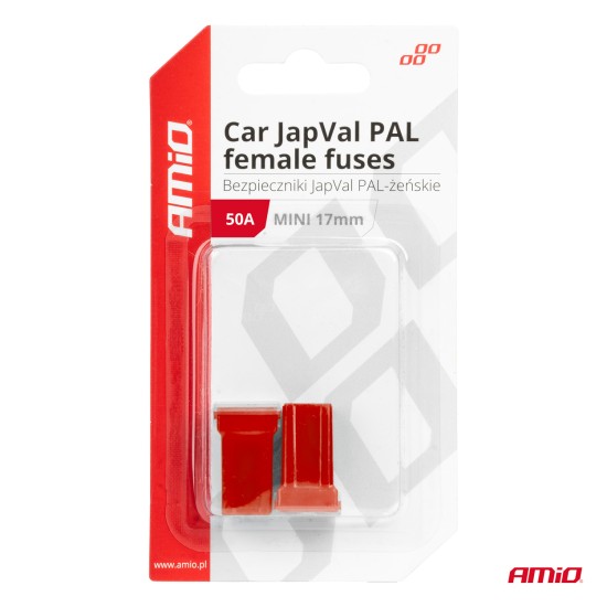 ΑΣΦΑΛΕΙΕΣ JapVal PAL ΜΙΝΙ 17mm ΘΗΛΥΚΕΣ 50A ΣΕ ΚΟΚΚΙΝΟ ΧΡΩΜΑ AMIO - 2 Τεμ. Ασφάλειες