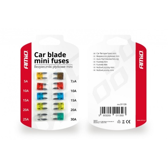 ΑΣΦΑΛΕΙΕΣ MINI ΔΙΑΦΟΡΕΣ ΣΕ ΚΑΡΤΕΛΑ 1x5A/1x7.5A/2x10A/2x15A/2x20A/1x25A/1x30A AMIO - 10 ΤΕΜ. Ασφάλειες