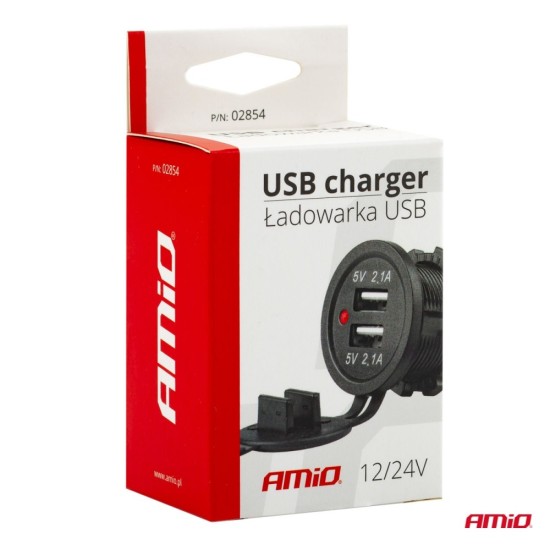 ΠΡΙΖΑ ΜΕ 2 ΘΥΡΕΣ USB 12/24V - 2x5V/2.1A Φ37mmX51mm MOD-04 AMIO Διάφορες Πρίζες και Φις