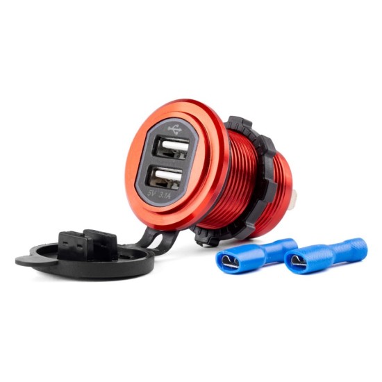 ΠΡΙΖΑ ΦΟΡΤΙΣΗΣ ΜΕ 2 ΘΥΡΕΣ USB ΚΑΙ ΚΑΠΑΚΙ ΚΟΚΚΙΝΗ/ΜΑΥΡΗ 12/24V 5V 3.1A MOD-10 AMIO Διάφορες Πρίζες και Φις