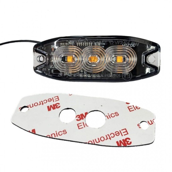ΣΤΡΟΜΠΟ 12/24V 8x3x0,9cm ΠΟΡΤΟΚΑΛΙ 3LED 9W (3x3W) R65 R10 AMiO - 1 ΤΕΜ. Στρόμπο (Strobe)