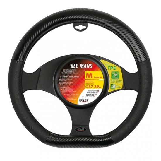ΚΑΛΥΜΜΑ ΤΙΜΟΝΙΟΥ LE MANS (M) 37/39cm ΔΕΡΜΑΤΙΝΗ ΜΑΥΡΟ/ CARBON ΑΟΣΜΟ ECO-FRIENDLY (ΚΟΦΤΟ ΤΙΜΟΝΙ) Καλύμματα Τιμονιού