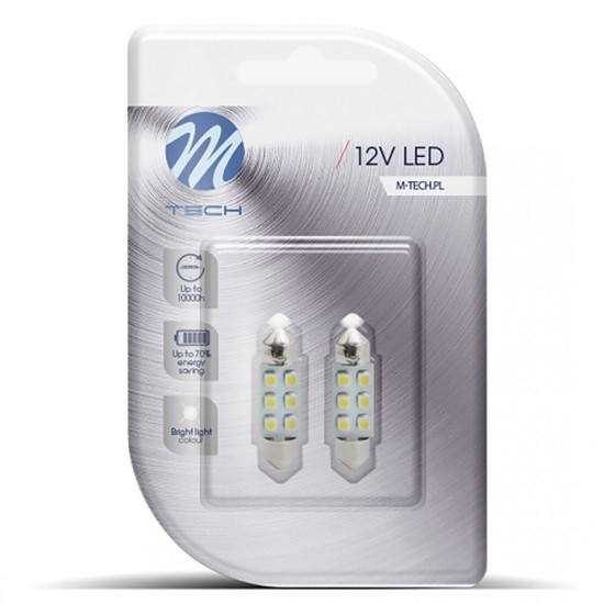 ΛΑΜΠΑΚΙΑ ΠΛΑΦΟΝΙΕΡΑΣ C5W/C10W 12V 0,48W SV8,5 36mm LED 6xSMD3528 ΠΡΑΣΙΝΟ BLISTER 2ΤΕΜ. M-TECH Πλαφονιέρας