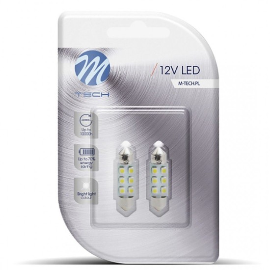 ΛΑΜΠΑΚΙΑ ΠΛΑΦΟΝΙΕΡΑΣ C5W/C10W 12V 0,48W SV8,5 36mm LED 6xSMD3528 ΚΙΤΡΙΝΟ BLISTER 2ΤΕΜ. M-TECH Πλαφονιέρας