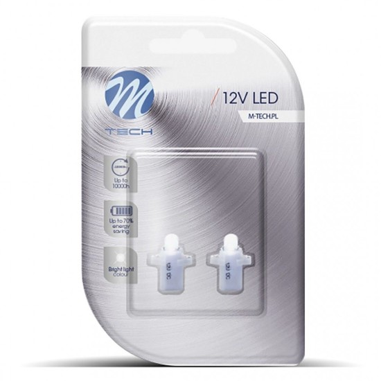 BAX 12V B8,3d 0,2W LED 1xFLUX 5mm ΛΕΥΚΟ BLISTER 2ΤΕΜ. M-TECH Χωρίς Κάλυκα