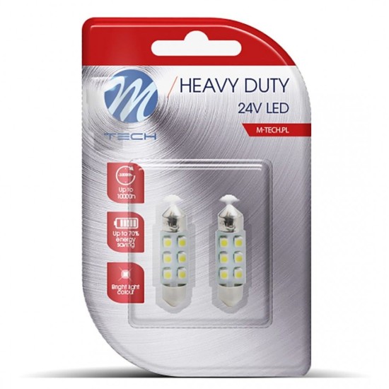 ΛΑΜΠΑΚΙΑ ΠΛΑΦΟΝΙΕΡΑΣ C5W 24V 0,24W SV8,5 36mm LED 6xSMD3528 ΜΠΛΕ BLISTER 2ΤΕΜ. M-TECH Πλαφονιέρας