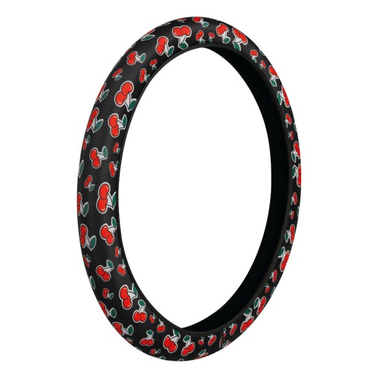 ΚΑΛΥΜΜΑ ΤΙΜΟΝΙΟΥ SKIN-COVER CHERRY-CILIEGE(ΚΕΡΑΣΙΑ) 35/37cm(S) ΜΑΥΡΟ ΕΛΑΣΤΙΚΟ ΠΟΛΥΕΣΤΕΡΙΚΟ 2mm ΠΑΧΟΣ Καλύμματα Τιμονιού