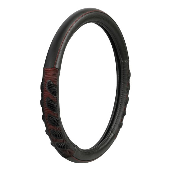 ΚΑΛΥΜΜΑ ΤΙΜΟΝΙΟΥ SPA (Μ) 37/39 cm ΔΕΡΜΑΤΙΝΗ ΜΑΥΡΟ/ΚΟΚΚΙΝΟ ΑΟΣΜΟ ECO-FRIENDLY Καλύμματα Τιμονιού