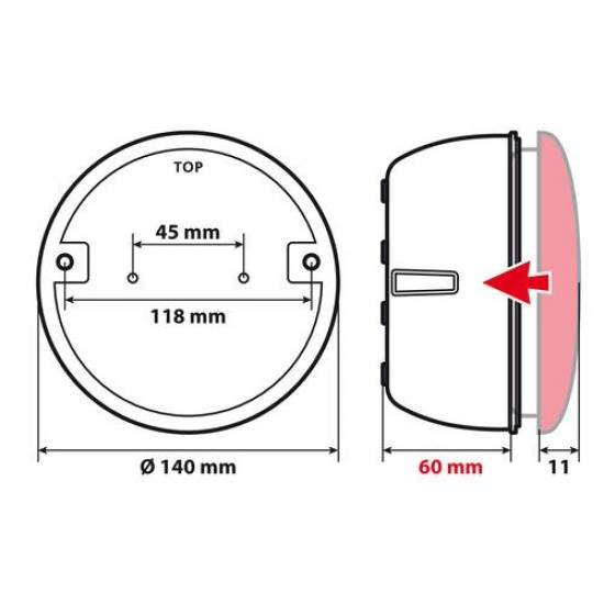 ΒΑΣΗ ΠΛΑΣΤΙΚΗ ΓΙΑ ΦΩΣ ΦΟΡΤΗΓΟΥ ΣΤΡΟΓΓΥΛΟ 140mm 1ΤΕΜ. Εξωτερικά Οπίσθια Φώτα